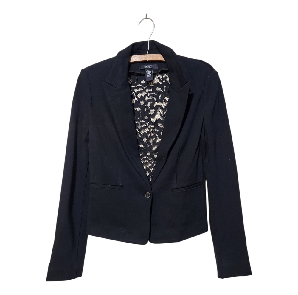 Body by Victoria Black Structured Blazer with Lace Panel Back Size 10